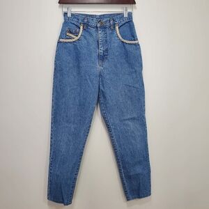 Vintage Blue Zone High-Waist Blue Denim Women's Jeans with Contrast Trim